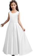 Lavetir Flower Girl Bridesmaid Dress Kids Soft Satin Sleeveless Wedding Size 4
