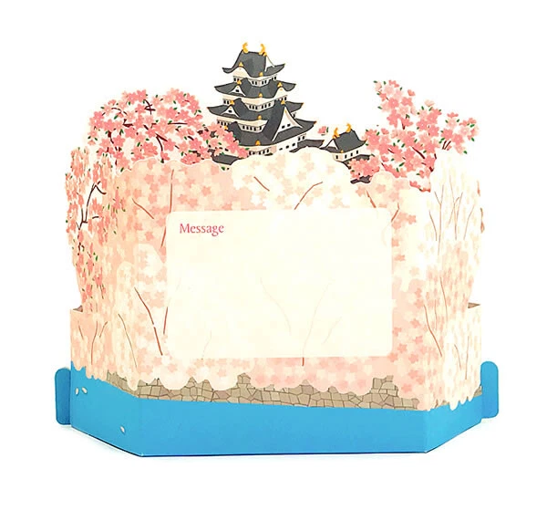 Tarjeta de felicitación emergente flor de cerezo con tarjeta floral 3D castillo blanco Foto 4 de 4