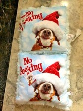 NWT 2 "NO PEEKING" CHRISTMAS DOG PILLOWS ADORABLE