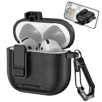 For AirPods Pro 3/4/Pro 2/3 Leather Texture Earphone Case Stand Mag-Safe Cover