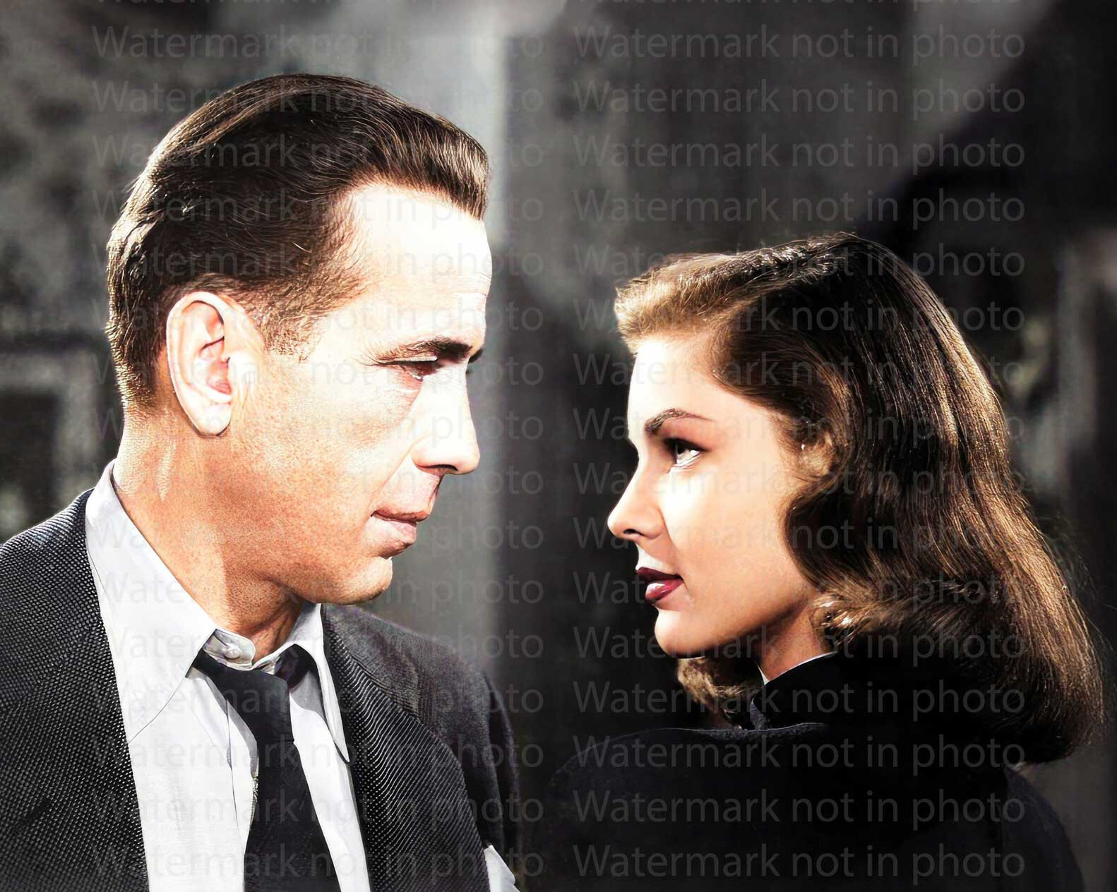 Humphrey Bogart & Lauren Bacall in The Big Sleep 8x10 RARE COLOR Photo ...