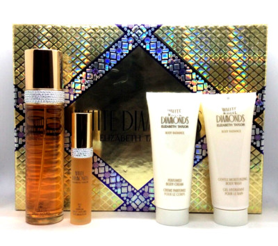 White Diamonds by Elizabeth Taylor 4 pc set 3.3 oz EDT + EDP + cream + wash R56