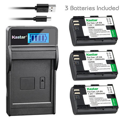 LP-E6 Battery & LCD USB Charger for Canon EOS 5DS, 5DS R, 5D Mark II, 6D, 7DSV