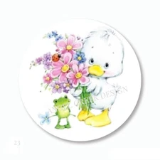 Duck with Floral Bouquet Labels Scrapbook Stickers Envelope Seals Party Favors