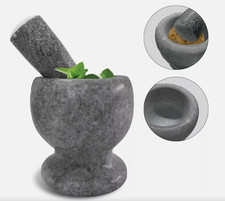 Heavy Duty Granite Mortar & Pestle Set Unpolished Solid Stone Spice Grinder Bowl