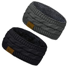 Womens Ear Warmer Headband Cable Knit Winter Headbands Fleece Lined Ear Warme...