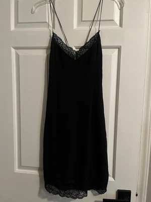 Zara Women Size M Slip Lace Trim Bodycon Cami Dress Mini Black - Image 1 of 4