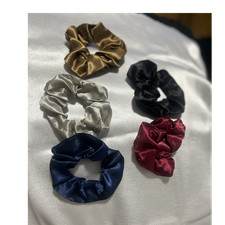 Satin Scrunchies Set of 5 - Black, Burgundy, Navy, Gold, Silver Hair Accessories