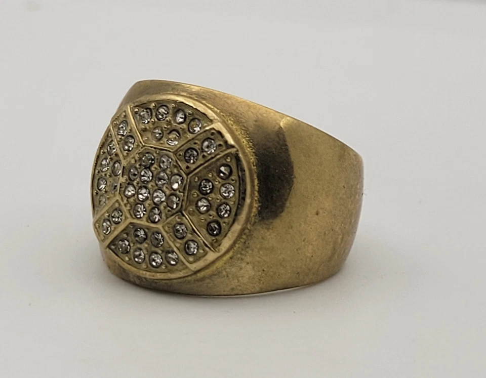 Anillo de cristal piedra blanca de latón rock punk motociclista pirata EE. UU. talla 10 1/2 vintage Foto 4 de 4