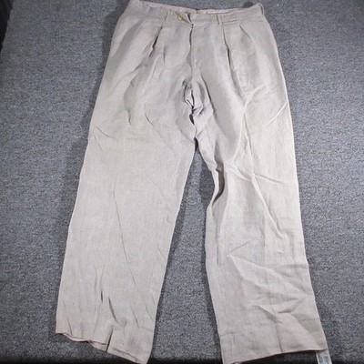 Baldessarini Hugo Boss Pants Mens 54 Beige Irish Linen Pleated Dress Trousers