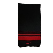 Nike Men's Knit Acrylic Scarf Black Red Striped Swoosh Logo Winter 60  x8  