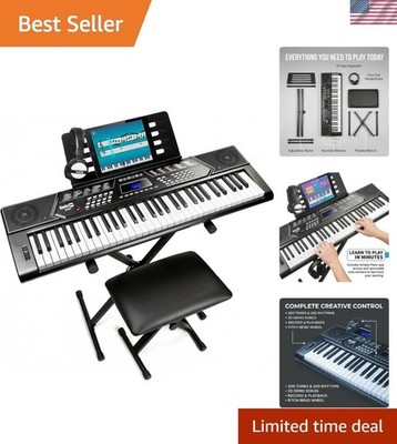 Beginner-Friendly 61-Key Keyboard with Pitch Bend, Stand & Headphones Super Kit