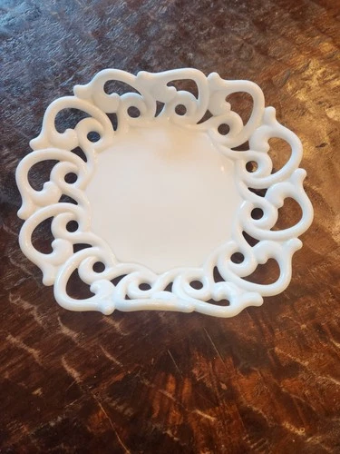 Vintage Fostoria Monroe White Milk Art Glass Fruit Bowl Open Lace Dish nice