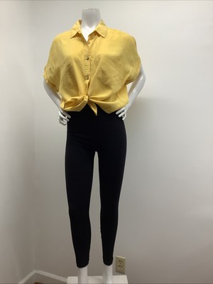 THREAD & SUPPLY Button Up Short Sleeve Crop Shirt Yellow Women s SZ  X-large.