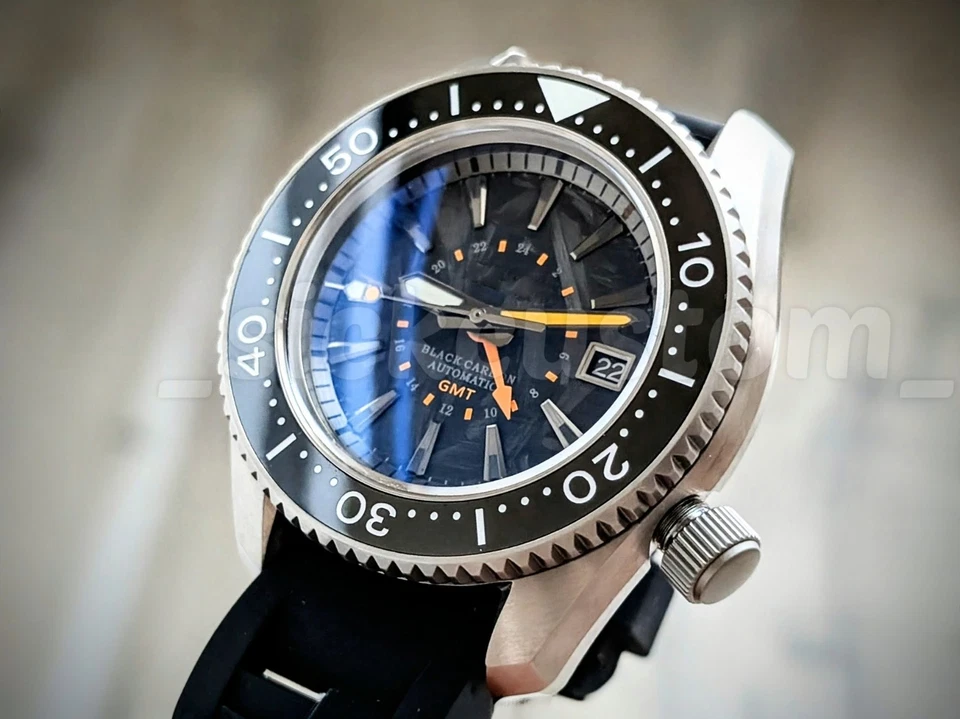 Reloj TITANIUM SEA LORD Automático GMT Sub Diver Negro Carbono Mod 43mm ¡ZAFIRO! Foto 3 de 4