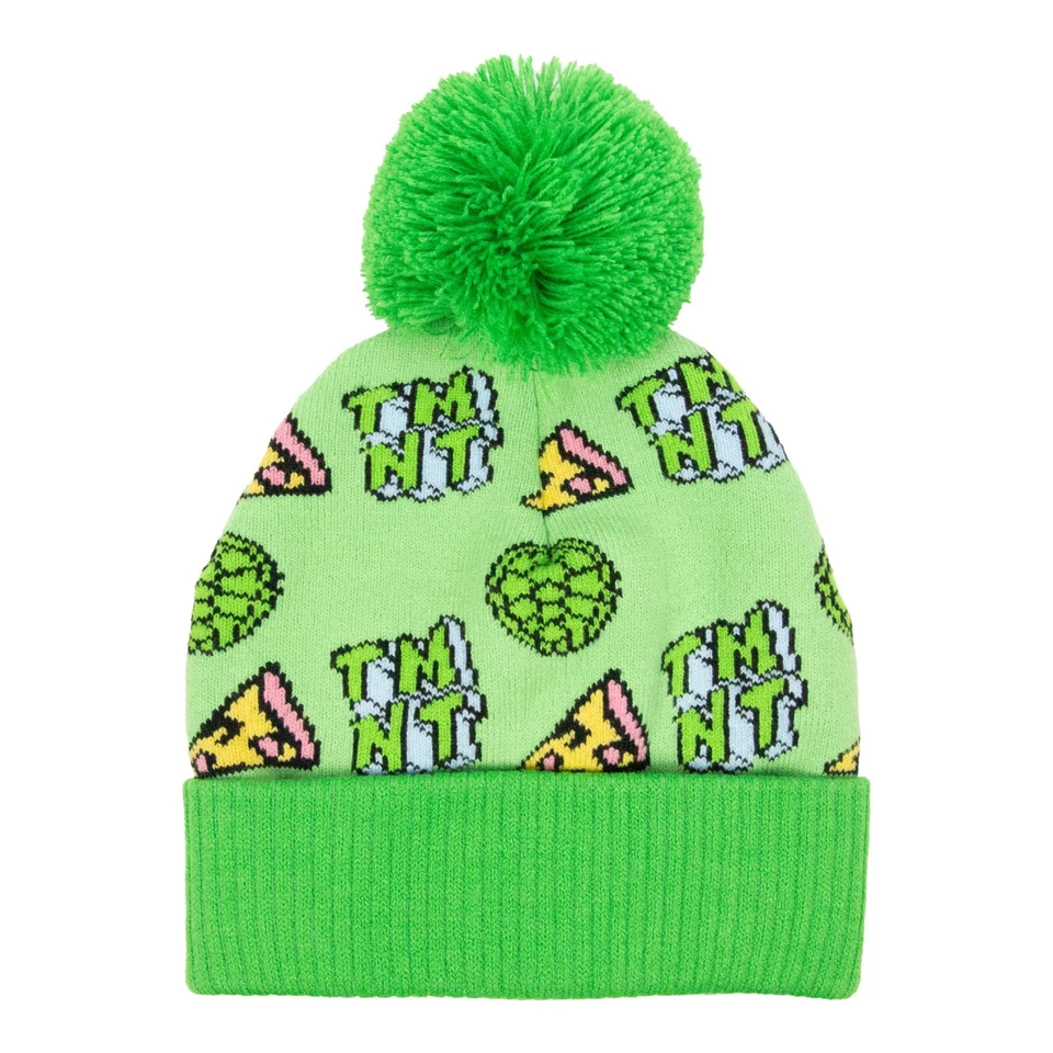 TMNT Toddler Boy's 2pc Green Printed Knit Cuffed Pom Beanie and Mittens Set - Image 3 of 4