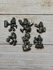 Smurfs PEWTER Vintage Rare Display Figurines Lot Of 6 Beer Mug Lantern Shroom