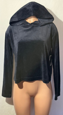 NEW! Juicy Couture Women (S) Preppy Dark Blue Regal TRK Velour Hooded Pullover