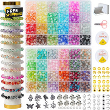 1300PCS 8mm Glass Beads Kit 48 Colors Crackle Beads for Bracelet Making