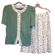 Vintage 80s Floral Midi Skirt Blouse Set Cottagecore Tradwife Grandmacore Sz 14