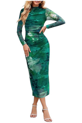 Colleen Lopez Women's Long Sleeve Printed Mesh Dress Green