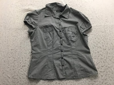 Apt. 9 Button Shirt Womens XL Black White Check Short Sleeve Collared Pockets