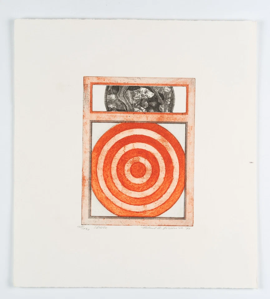 H. DIEDRICH (*1937), "Scheibe" Zielscheibe und Jagdhund,  1977, Radierung - Bild 2 von 4