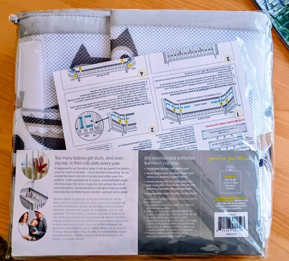 Forro de berço de malha respirável respirável para bebê – Corujas, unissex - Imagem 3 de 4