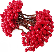 500PCS 10mm Artificial Holly Berries with Wire Stems for Christmas Crafts