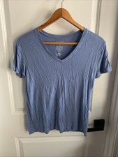 Nine West - Soft Spun V Neck Short Sleeve Shirt - Blue - Ladies Size X-Small
