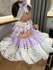 Baby Girl Dress 0 to 3 Months Beautiful Romany Hand Crochet gift pineapple stitc