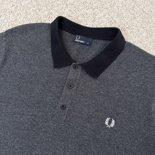 Fred Perry Polo Shirt Mens XL Extra Large Grey Black Knitted Top Mod Retro K4509