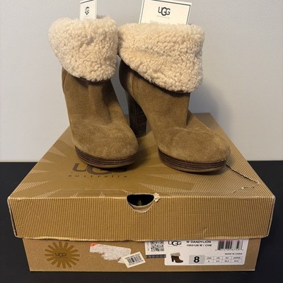 UGG Dandylion Ankle Boots Booties Size 8 Chestnut reversible shearling trim