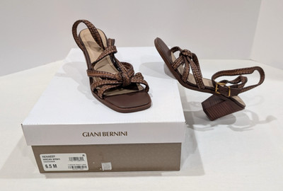 NEW Giani Bernini Renaee Women s Brown Woven Block Heel Sandals Size 6.5M NEW
