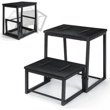 2 Steps Footstool Heavy Duty Bedside Stepping Stool w/Metal Frame Hold Up 500LB