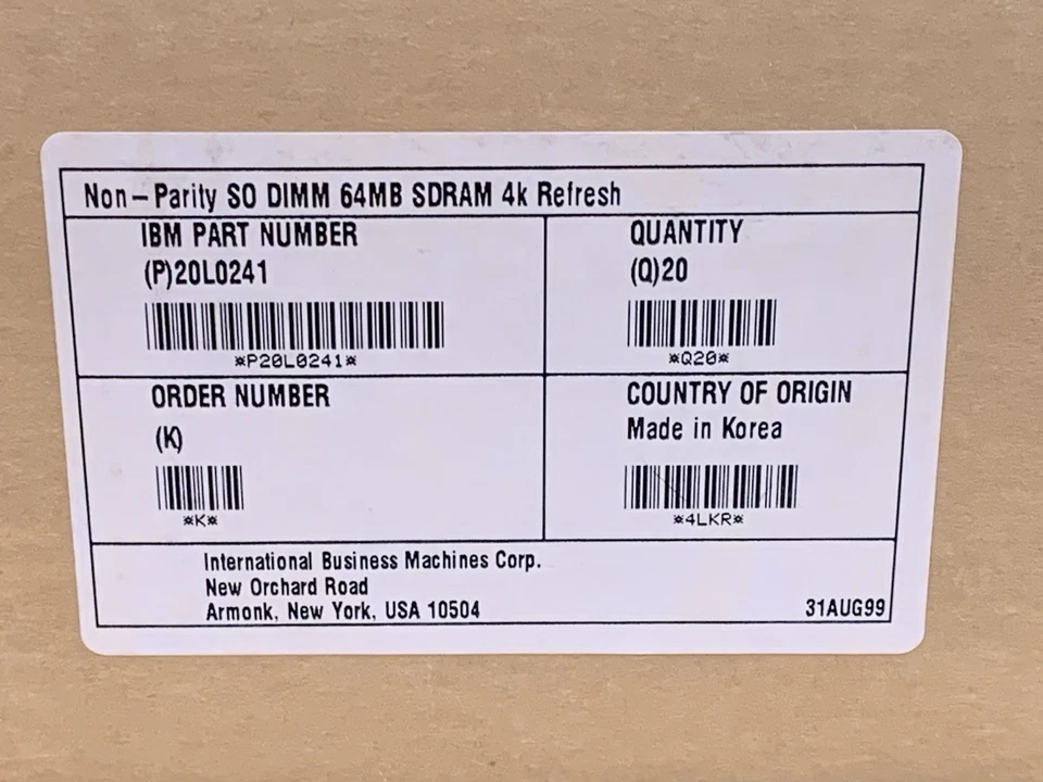 Sealed VNTG IBM 20L0241 Non-Parity SO DIMM 64MB SDRAM 4K Refresh | 20ct. In Box - Image 2 of 4