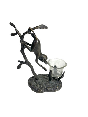 Vintage Brass Monkey Swinging On Tree Branch Candle Holder Home Decor - Picture 4 of 8