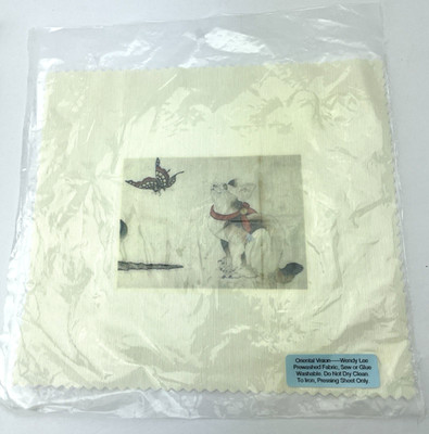 Wendy Lee Oriental Vision Cat Butterfly Fabric Square Block Prewashed Craft