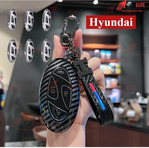 Hyundai Carbon Fiber Key Fob Cover Case for i30 Tucson Kona Santa Fe 5 6 button