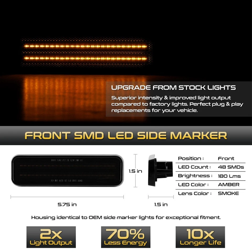 Smoke LED Strip Front Side Marker Lights Lamps For 72-74 Barracuda Cuda Fury - Image 2 of 4