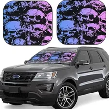 Windshield Sun Shade Foldable 2pcs Car Front Window Sunshade Blocks UV Skull
