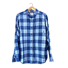 Men's Blue Plaid Columbia Button Front Shirt L