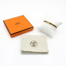 Hermes Gold Tone Enamel OP'H 7.25 Inch Bangle Bracelet With Box #S4418-3