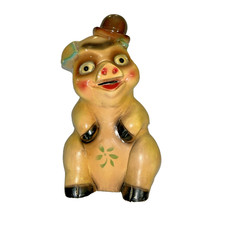 Vintage Chalkware Pig Piggy Bank Ceramic Carnival Prize 1910-1940 Made In USA