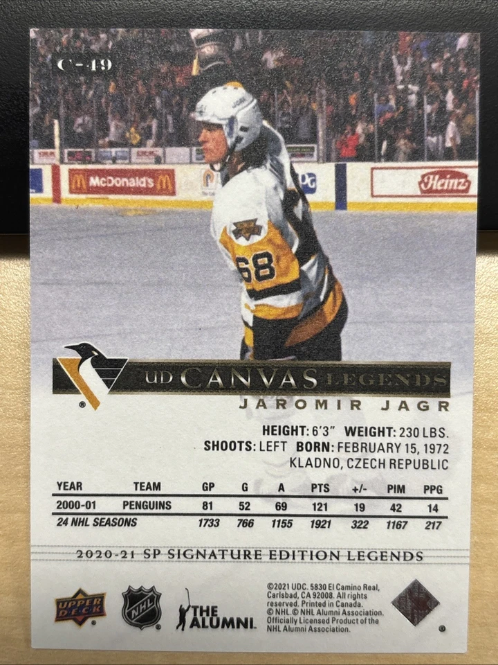 2020-21 20/21 SP Signature Edition Legends UD Canvas C-49 Jaromir Jagr Penguins - Image 2 of 2