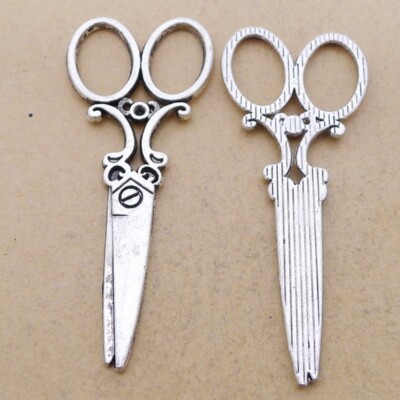 BULK 50Pcs Scissor Charms DIY Jewelry Making Pendant Antique Silver