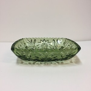 Vintage-Green-Glass-Ashtray-Candy-Nut-Dish-6-5-034-Square-MCM-Starburst-Flower