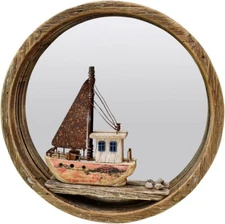 Nautical Wood Wall Decoration Hanging Circle Mirror