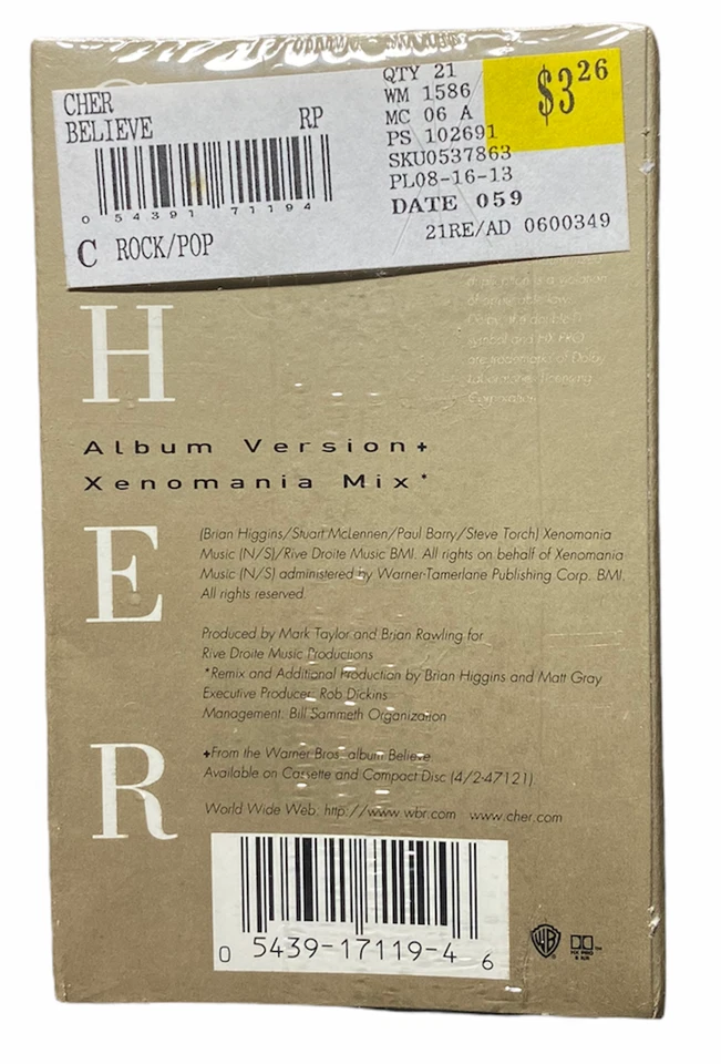 Cher BELIEVE Cassette Single Album Version & Xenomania Mix - Sealed Hype Sticker - Image 2 of 2