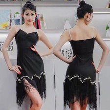 Adult Latin Tassels Ballroom Practice Dress Tango Rumba Salsa Performance Dress